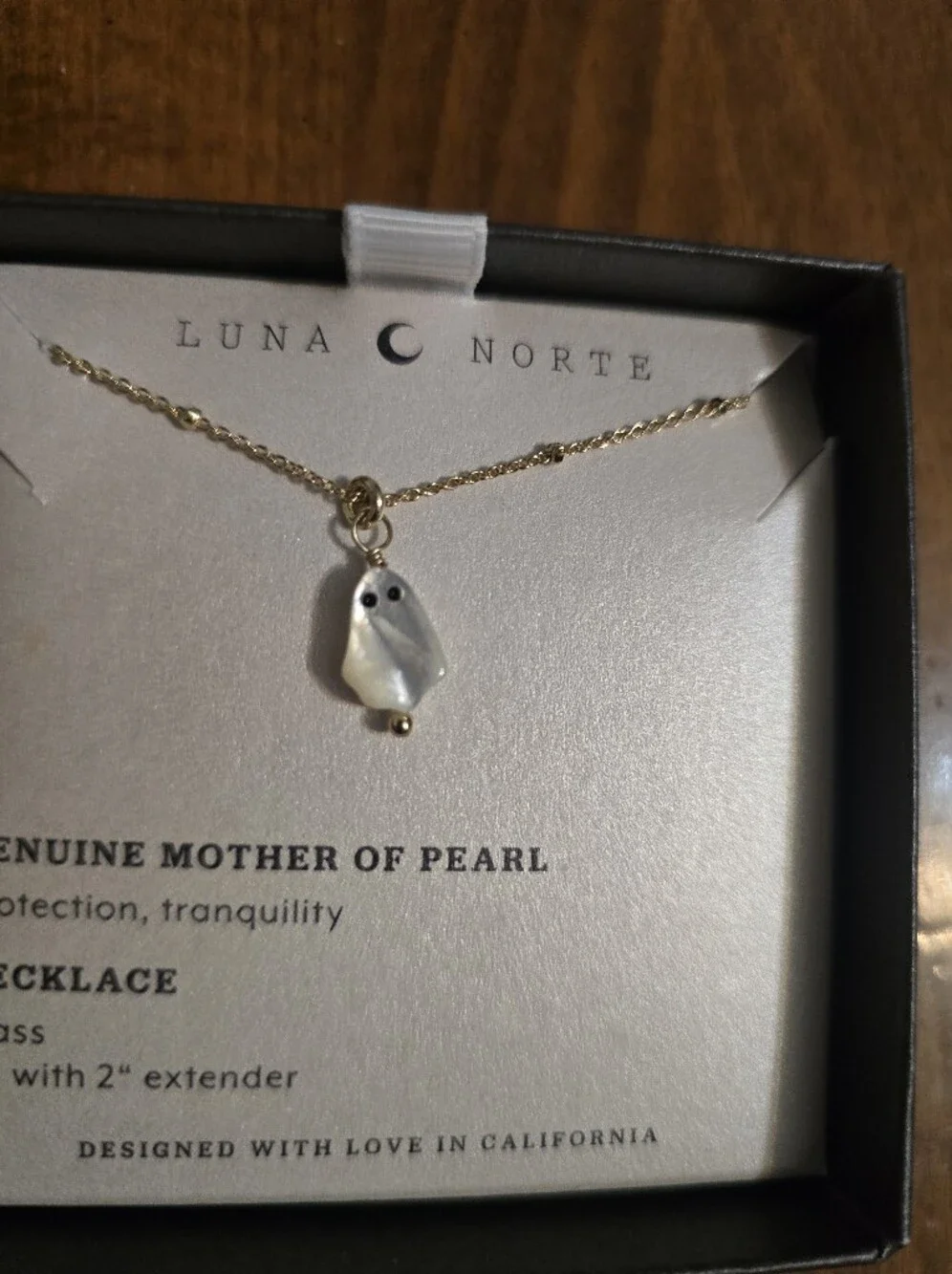 Gold Mother of Pearl Ghost Pendant Necklace